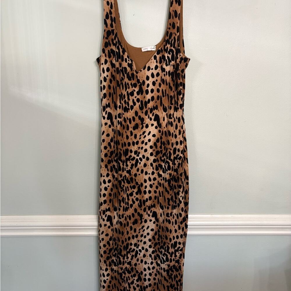 Good American Leopard Print Midi Dress in Tan and Black